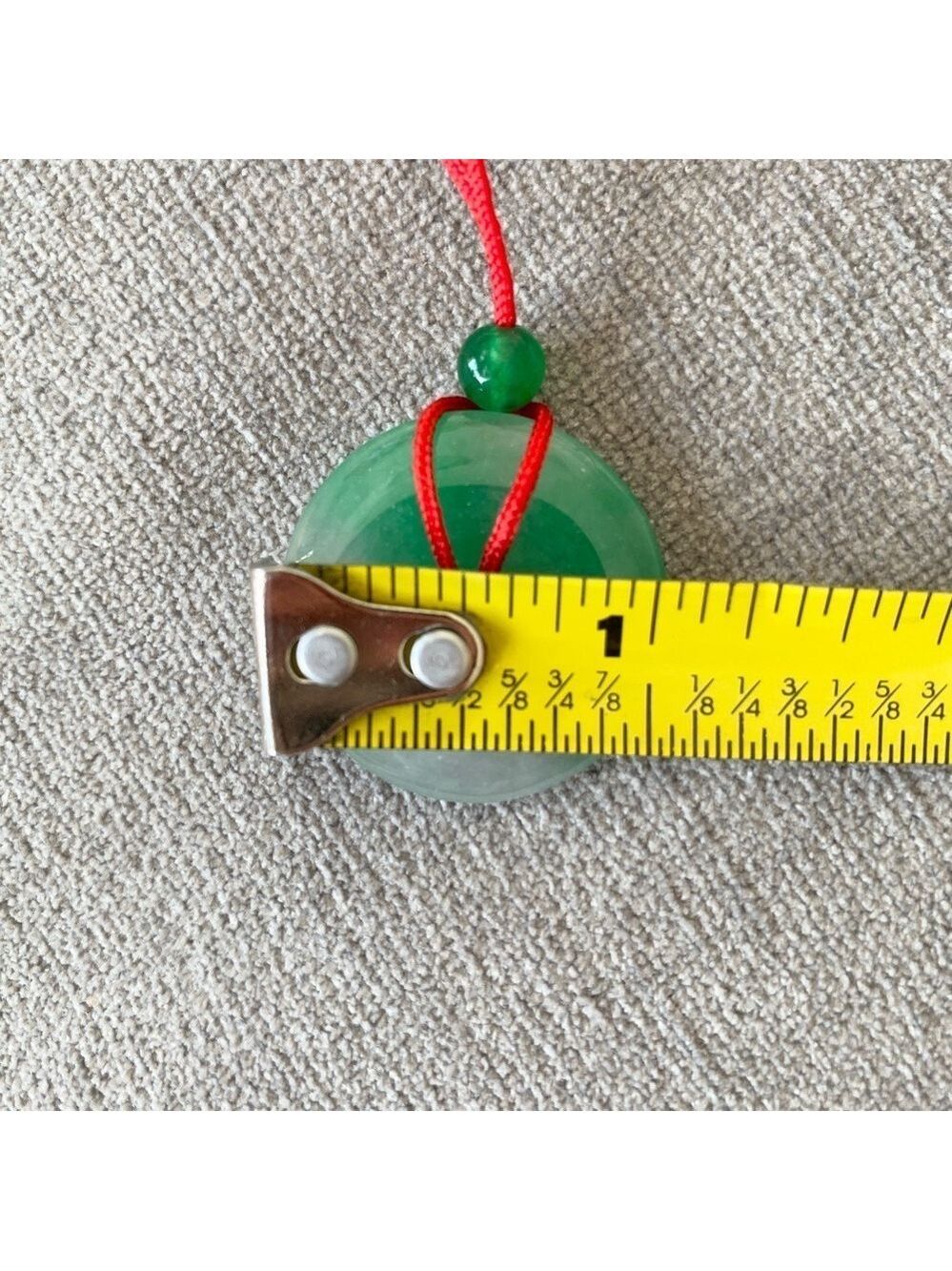 Genuine Jade 1 inch Circle Donut Necklace on red string - Picture 5 of 5
